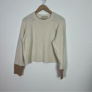 Everlane Cream Crewneck Sweater with Brown Cuff Detail